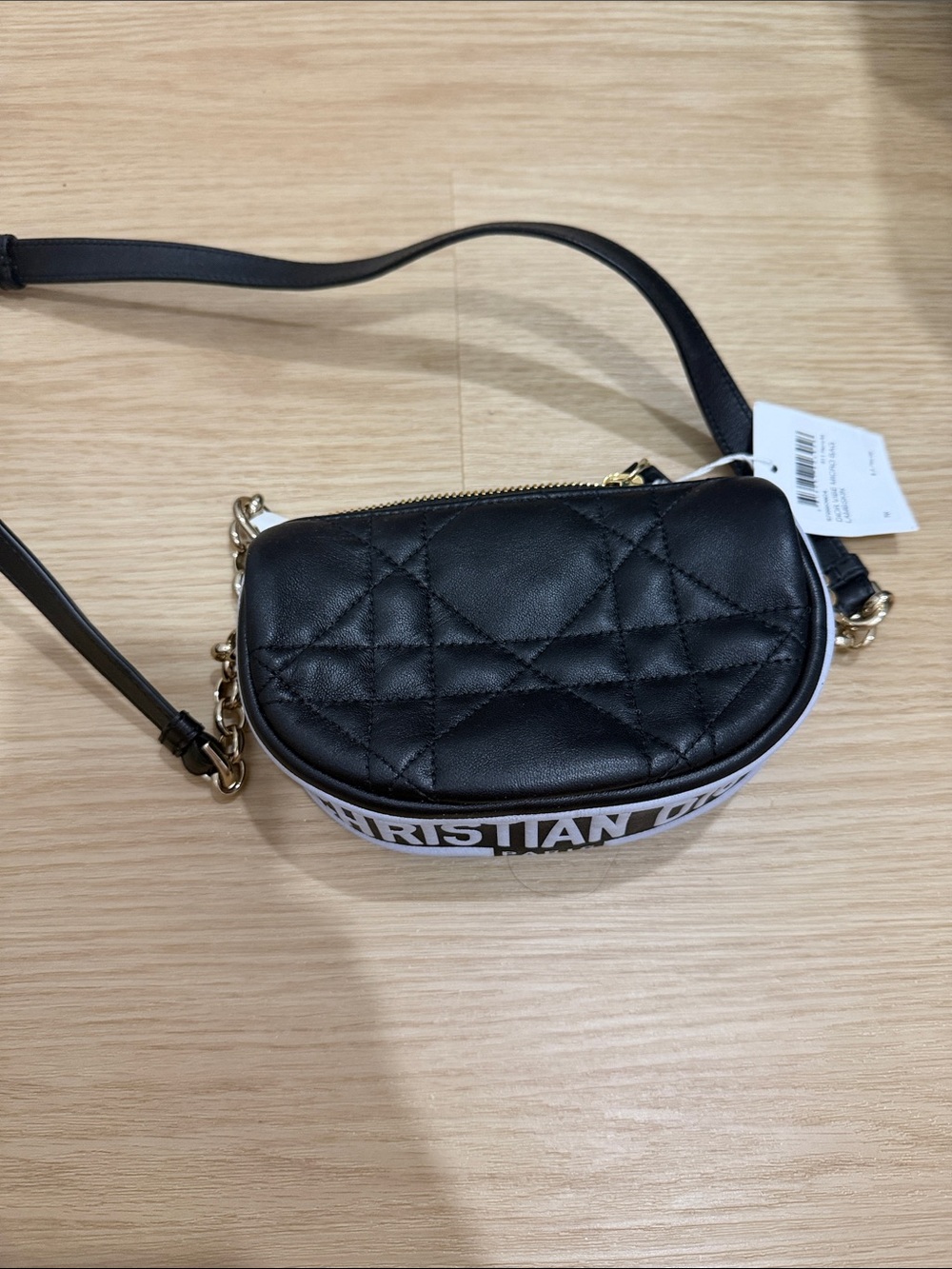 Dior Black Quilted Leather Crossbody with White Logo Band